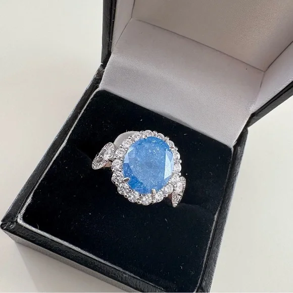 Bomb Party The 2424 Ring RG77681 Aqua Blue Ice Crystal Rhodium Plating - Picture 4 of 7